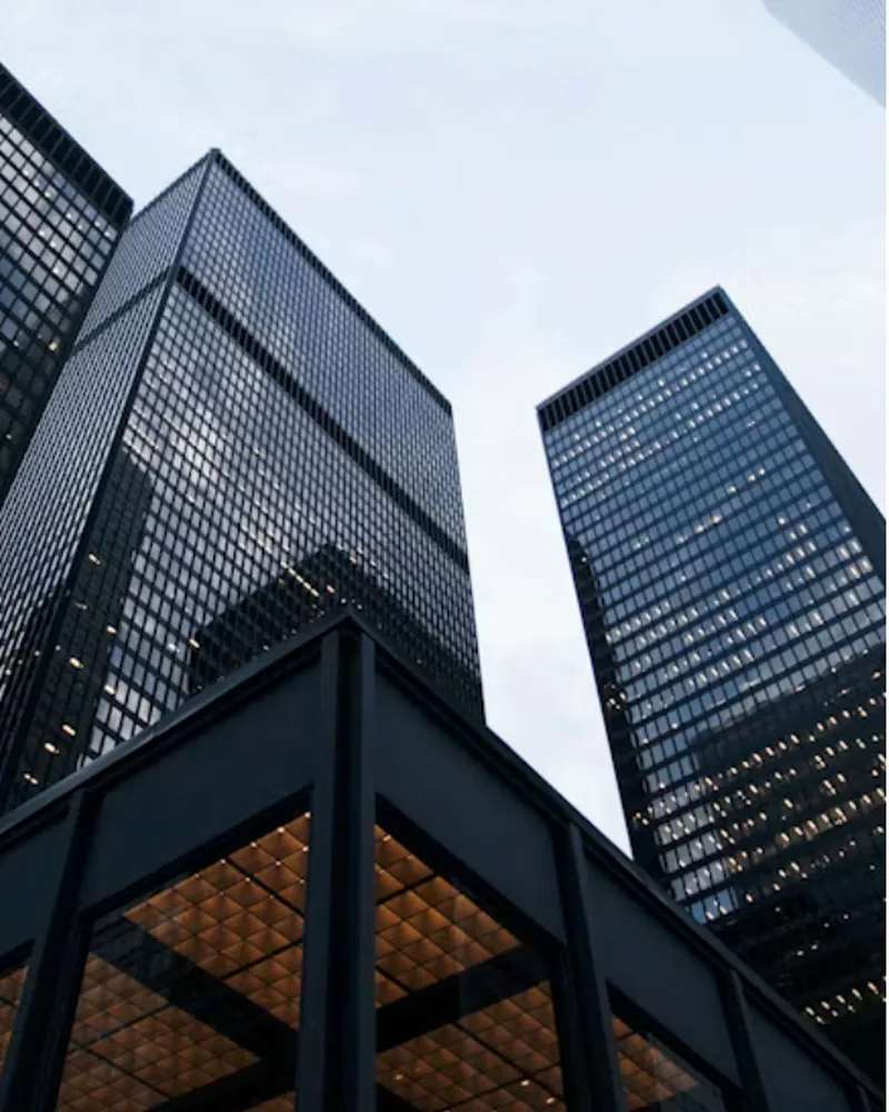 Corporate office towers, looking up from street level