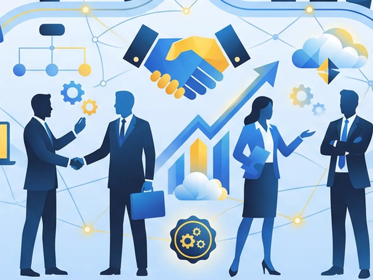 Illustration of client and staffing partner leaders agreeing on an engagement